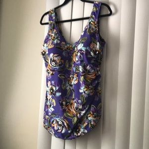 Floral purple one piece swim suit